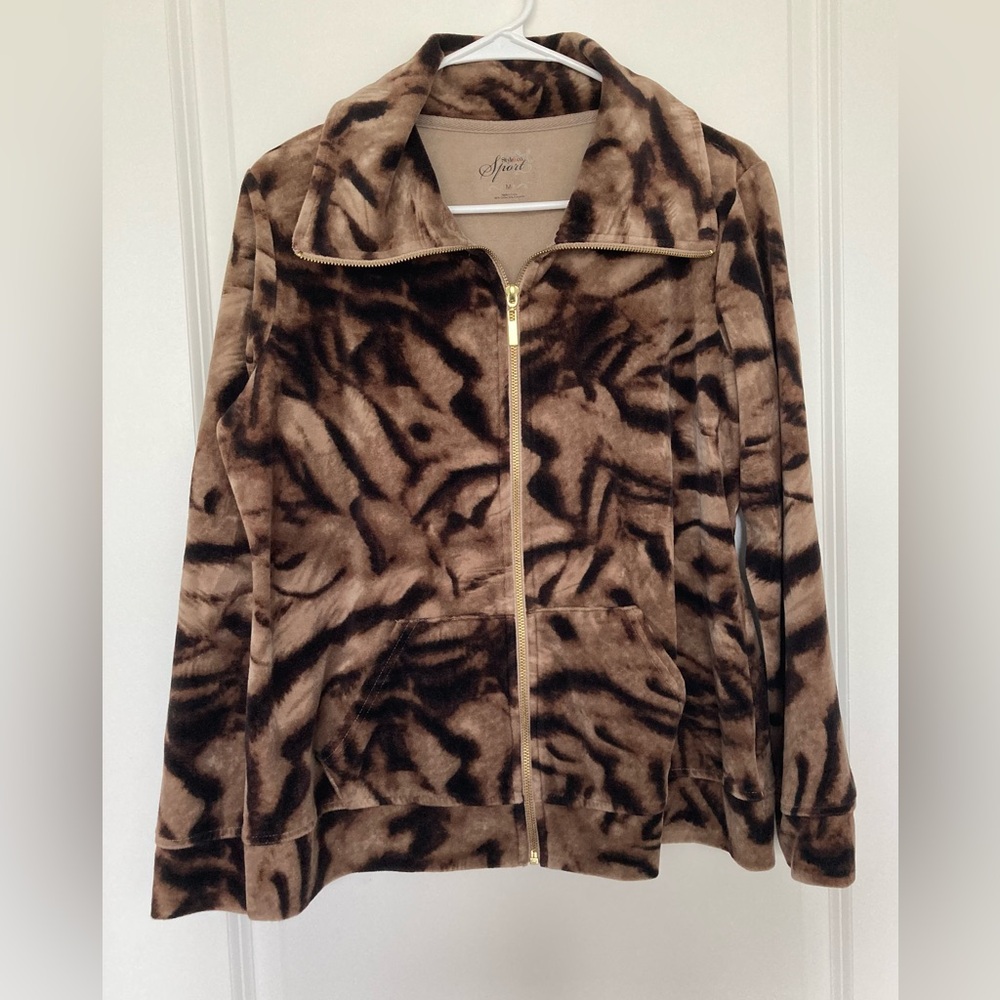 Style & Co Sport Full Zip Animal Print Jacket with Pockets Women’s Medium